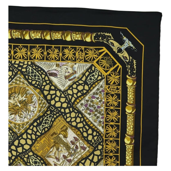 HERMES Carre 90 Scarf Silk ”MARE NOSTRUM” Black Auth 181284V