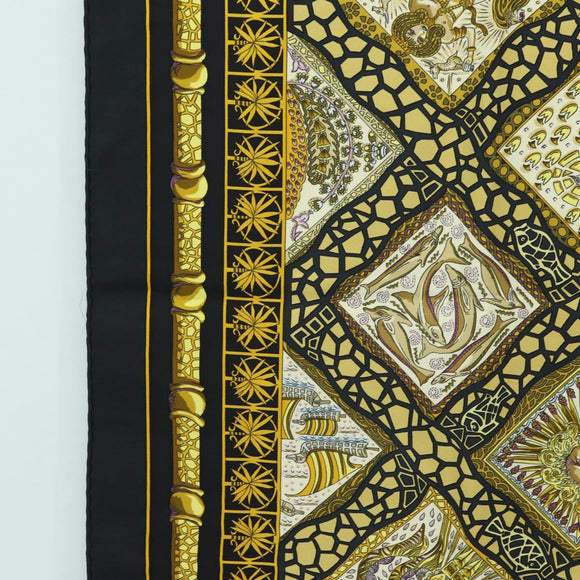 HERMES Carre 90 Scarf Silk ”MARE NOSTRUM” Black Auth 181284V