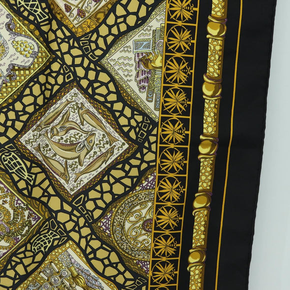 HERMES Carre 90 Scarf Silk ”MARE NOSTRUM” Black Auth 181284V