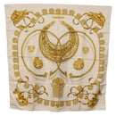 HERMES Carre 90 Scarf ""LES CAVALIERS D'OR"" Silk White Auth 181286-1