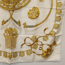 HERMES Carre 90 Scarf ""LES CAVALIERS D'OR"" Silk White Auth 181286-10