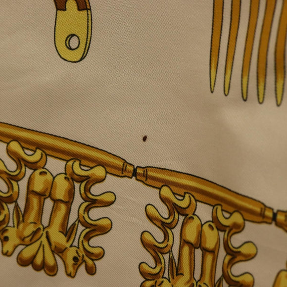 HERMES Carre 90 Scarf ""LES CAVALIERS D'OR"" Silk White Auth 181286