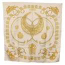HERMES Carre 90 Scarf ""LES CAVALIERS D'OR"" Silk White Auth 181286-15