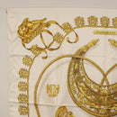 HERMES Carre 90 Scarf ""LES CAVALIERS D'OR"" Silk White Auth 181286-2