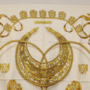 HERMES Carre 90 Scarf ""LES CAVALIERS D'OR"" Silk White Auth 181286-3