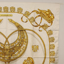 HERMES Carre 90 Scarf ""LES CAVALIERS D'OR"" Silk White Auth 181286-4