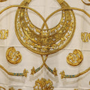 HERMES Carre 90 Scarf ""LES CAVALIERS D'OR"" Silk White Auth 181286-6