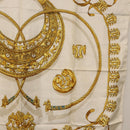 HERMES Carre 90 Scarf ""LES CAVALIERS D'OR"" Silk White Auth 181286-7