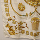 HERMES Carre 90 Scarf ""LES CAVALIERS D'OR"" Silk White Auth 181286-8