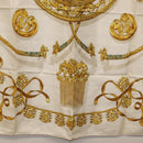 HERMES Carre 90 Scarf ""LES CAVALIERS D'OR"" Silk White Auth 181286-9