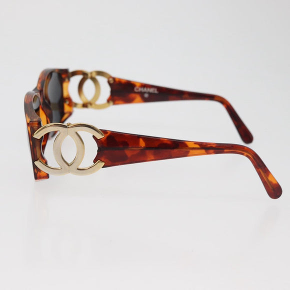 CHANEL COCO Mark Sonnenbrille Kunststoff Braun Gold CC Auth 181291M