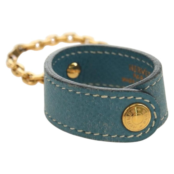 HERMES Glove Holder Charm Leather Light Blue Gold Auth 181292V