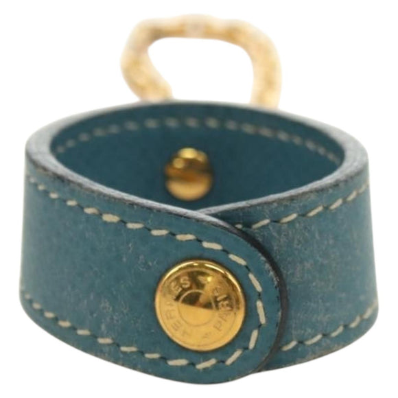 HERMES Glove Holder Charm Leather Light Blue Gold Auth 181292V