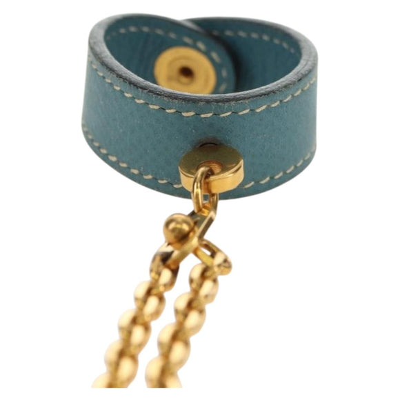HERMES Glove Holder Charm Leather Light Blue Gold Auth 181292V