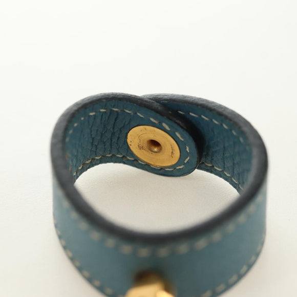 HERMES Glove Holder Charm Leather Light Blue Gold Auth 181292V