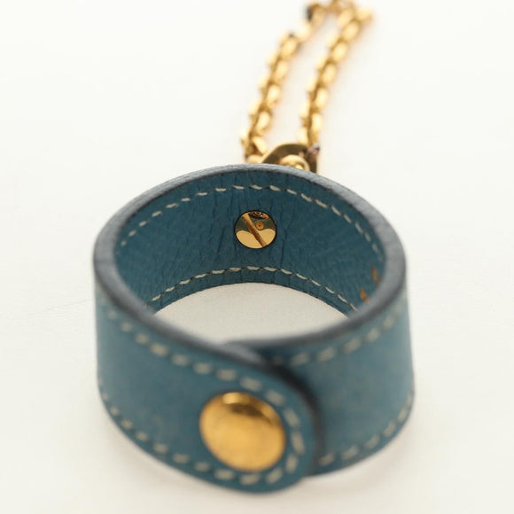 HERMES Glove Holder Charm Leather Light Blue Gold Auth 181292V