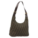 FENDI Zucca Canvas Shoulder Bag Black Brown Auth 181306A-1