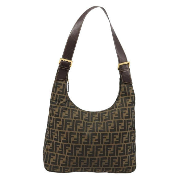 FENDI Zucca Canvas Shoulder Bag Black Brown Auth 181306A