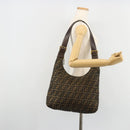 FENDI Zucca Canvas Shoulder Bag Black Brown Auth 181306A-22