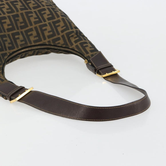 FENDI Zucca Canvas Shoulder Bag Black Brown Auth 181306A