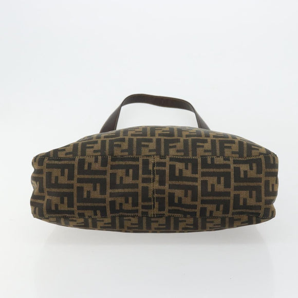 FENDI Zucca Canvas Shoulder Bag Black Brown Auth 181306A