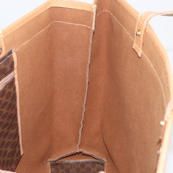 CELINE Macadam Canvas Tote Bag PVC Leather Brown Gold Auth 181314