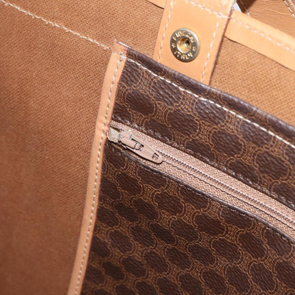 CELINE Macadam Canvas Tote Bag PVC Leather Brown Gold Auth 181314