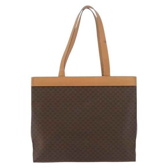CELINE Macadam Canvas Tote Bag PVC Leather Brown Gold Auth 181314