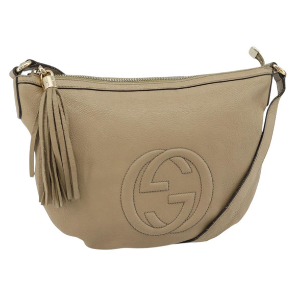 GUCCI Soho Shoulder Bag Leather Beige Gold 308361 Auth 181315A