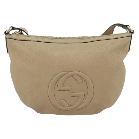 GUCCI Soho Shoulder Bag Leather Beige Gold 308361 Auth 181315A
