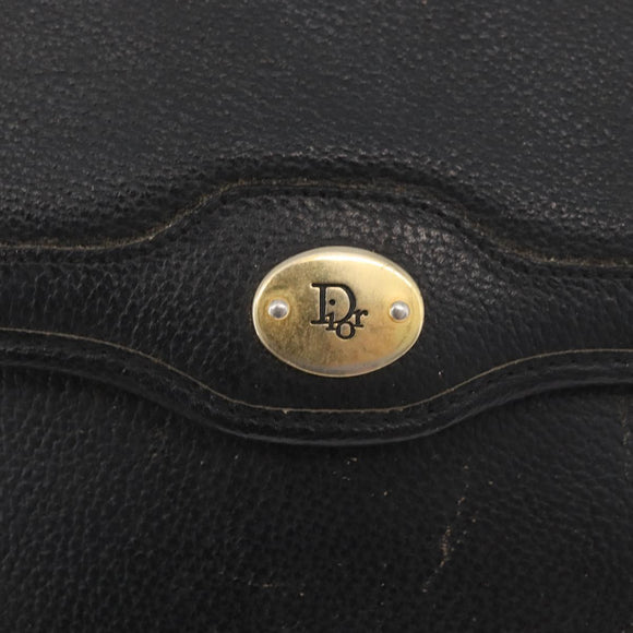 Christian Dior Ketten-Schultertasche Leder Schwarz Gold Auth 181317