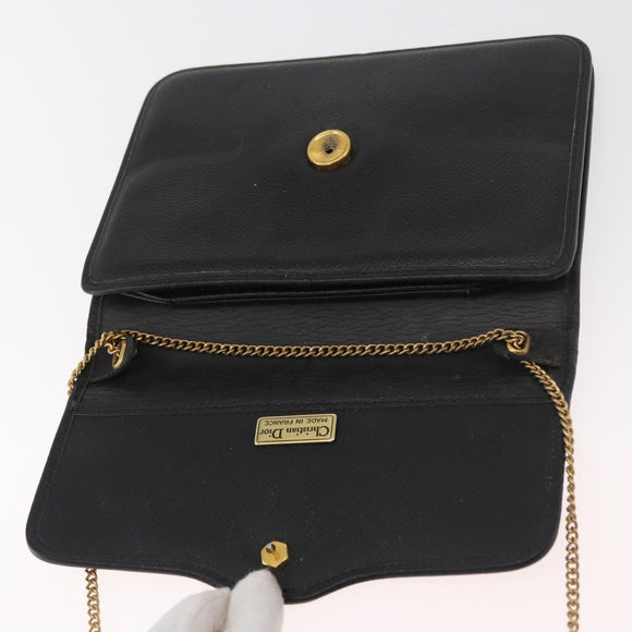 Christian Dior Ketten-Schultertasche Leder Schwarz Gold Auth 181317