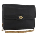 Christian Dior Ketten-Schultertasche Leder Schwarz Gold Auth 181317-1