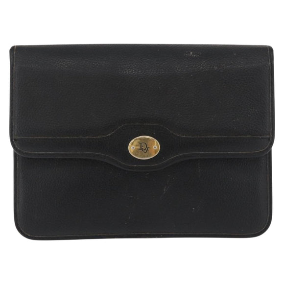 Christian Dior Ketten-Schultertasche Leder Schwarz Gold Auth 181317