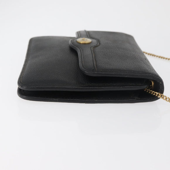 Christian Dior Ketten-Schultertasche Leder Schwarz Gold Auth 181317