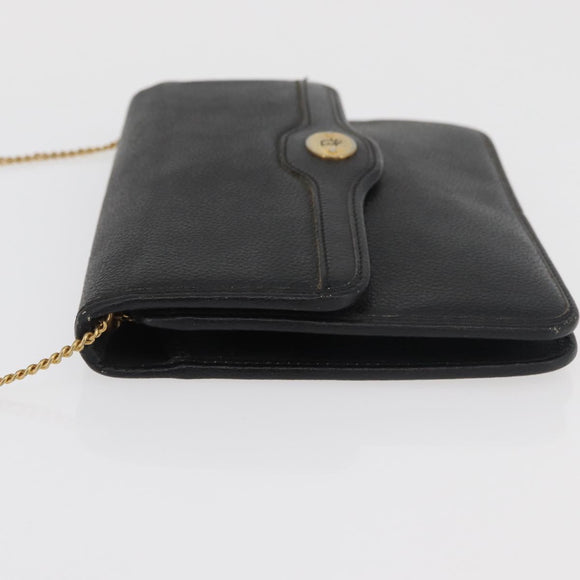 Christian Dior Ketten-Schultertasche Leder Schwarz Gold Auth 181317