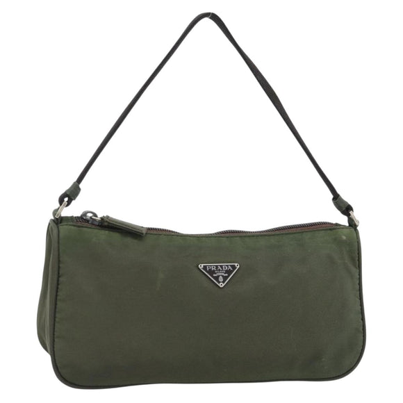PRADA Accessory Pouch Nylon Green Gold Auth 181325A