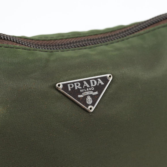 PRADA Accessory Pouch Nylon Green Gold Auth 181325A