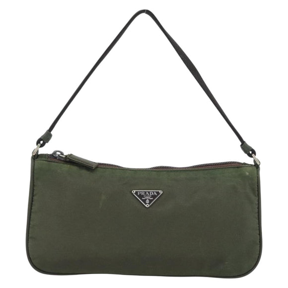 PRADA Accessory Pouch Nylon Green Gold Auth 181325A