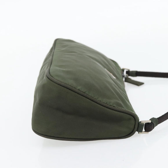 PRADA Accessory Pouch Nylon Green Gold Auth 181325A