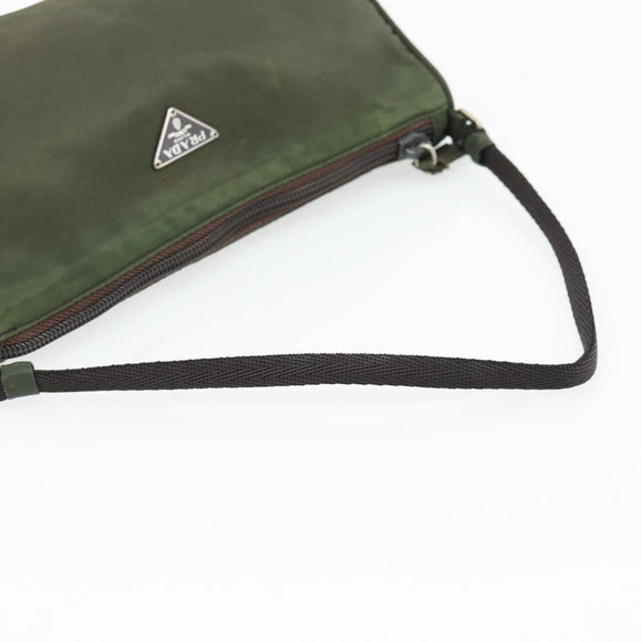 PRADA Accessory Pouch Nylon Green Gold Auth 181325A