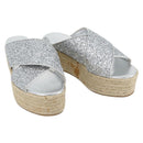 Miu Miu Glitter Sandals Raffia Silver Auth 181327A-1