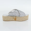 Miu Miu Glitter Sandals Raffia Silver Auth 181327A-12
