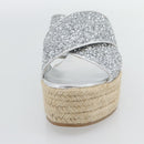 Miu Miu Glitter Sandals Raffia Silver Auth 181327A-14