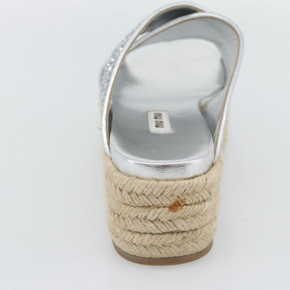 Miu Miu Glitter Sandals Raffia Silver Auth 181327A