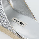 Miu Miu Glitter Sandals Raffia Silver Auth 181327A-18