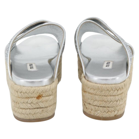 Miu Miu Glitter Sandals Raffia Silver Auth 181327A