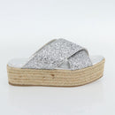 Miu Miu Glitter Sandals Raffia Silver Auth 181327A-5