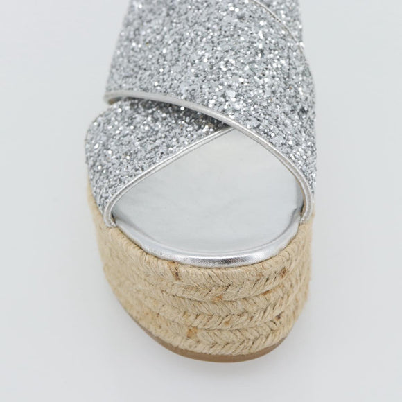 Miu Miu Glitter Sandals Raffia Silver Auth 181327A