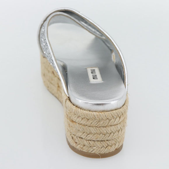 Miu Miu Glitter Sandals Raffia Silver Auth 181327A